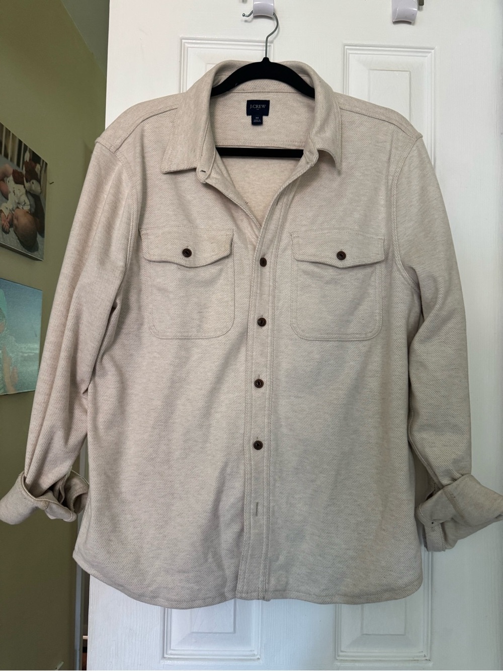 J. Crew Men’s Button-Front Shirt Jacket in Beige